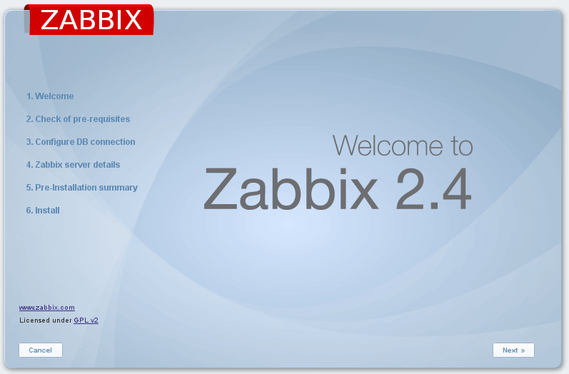 tela inicial configuração zabbix