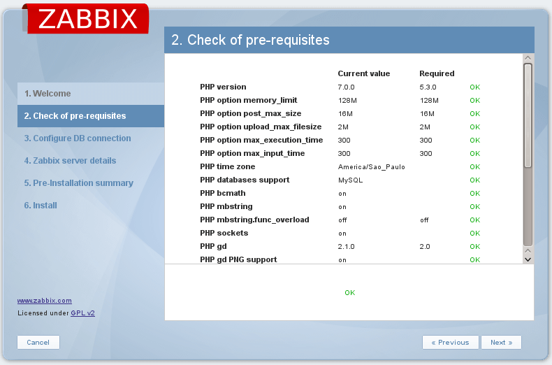 checagem de pré requisitos zabbix