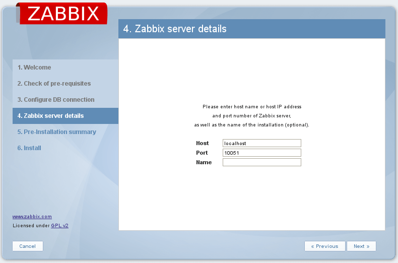 hostname e porta e zabbix